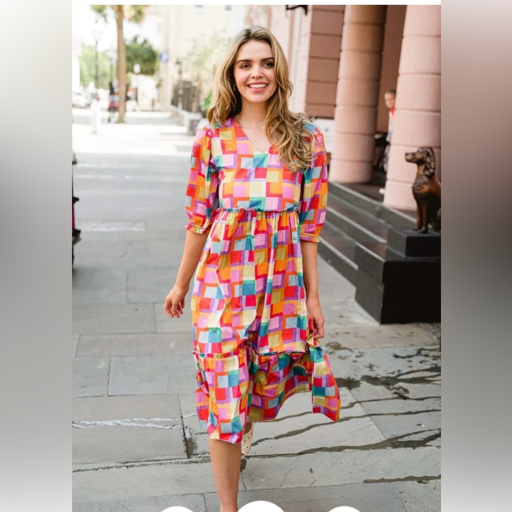 Briton Court Leila Midi Dress – Checker Pink Hot on Sale size XS NWT